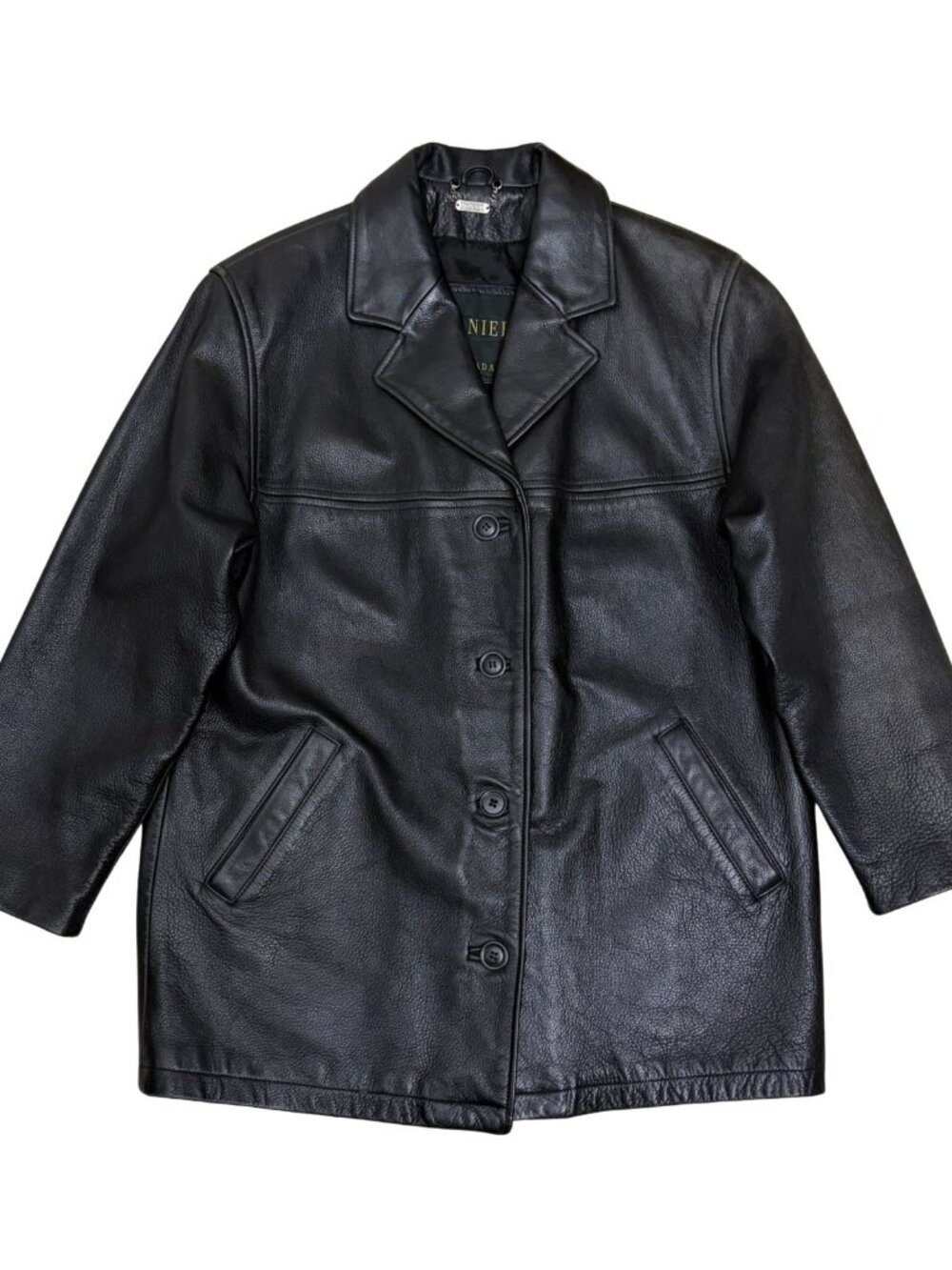DANIER LEATHER Coat Heavy Black Winter Luxury Business Jacket Mens Small